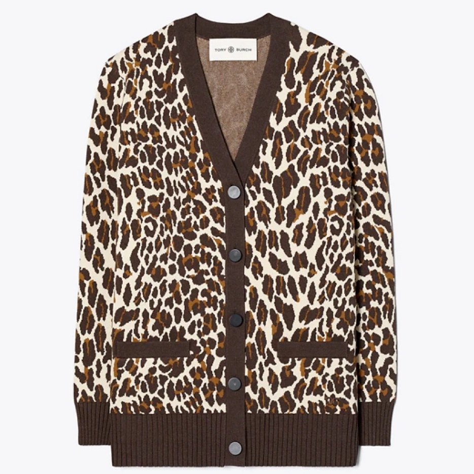 Tory Burch Reva Leopard Print Boyfriend Cardigan